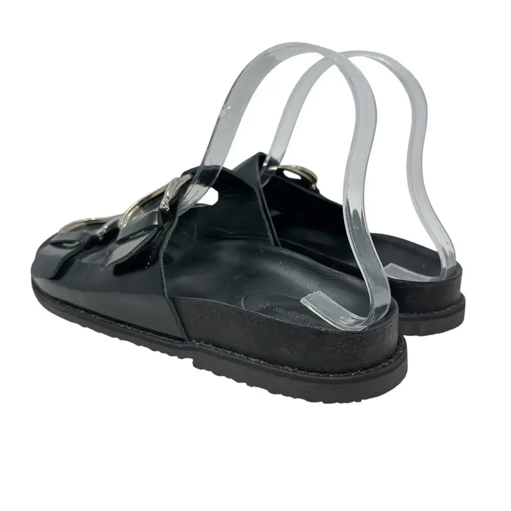 Zara Slide Sandals Buckles Double Strap Faux Leather Black Size 41 US 10 - Picture 10 of 14